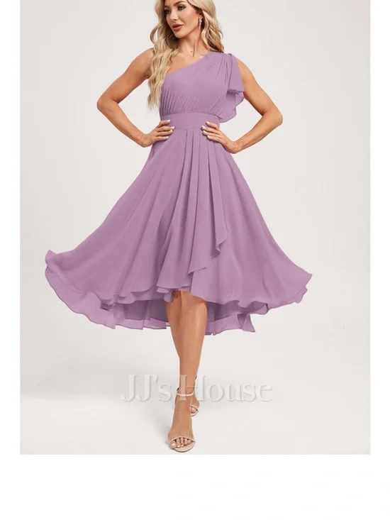 Chiffon One-Shoulder Asymmetrical Women's Dress, Size 16 - Picture 8 of 9